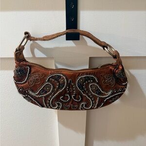 Embroidered Tan Shoulder Bag